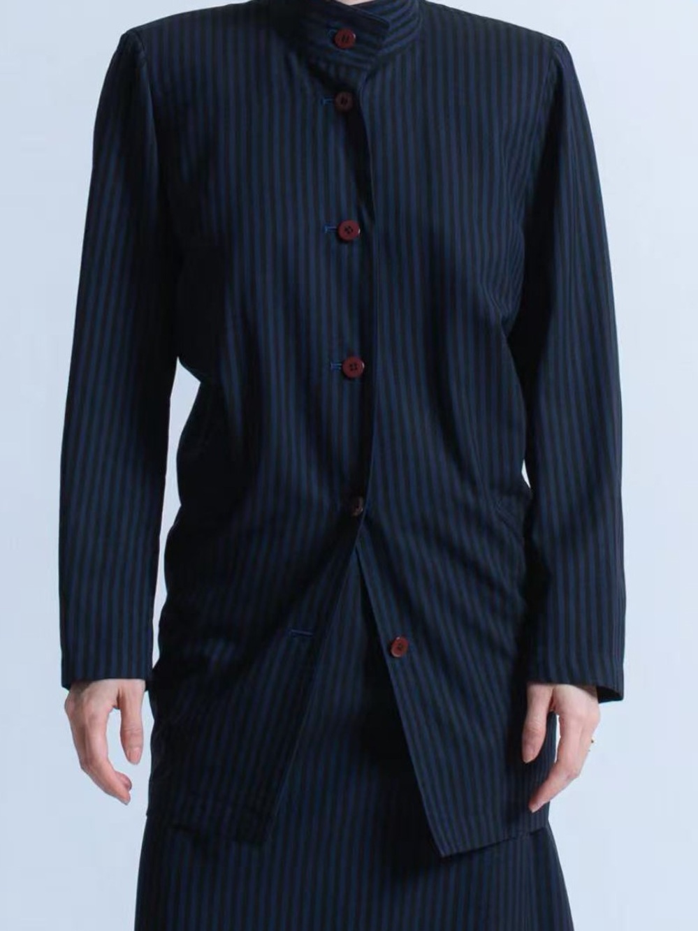 Shirt+Skirt Set Issey Miyake Vintage Navy Blue Pinstripe